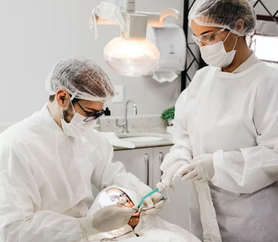 Dentists working on patient
